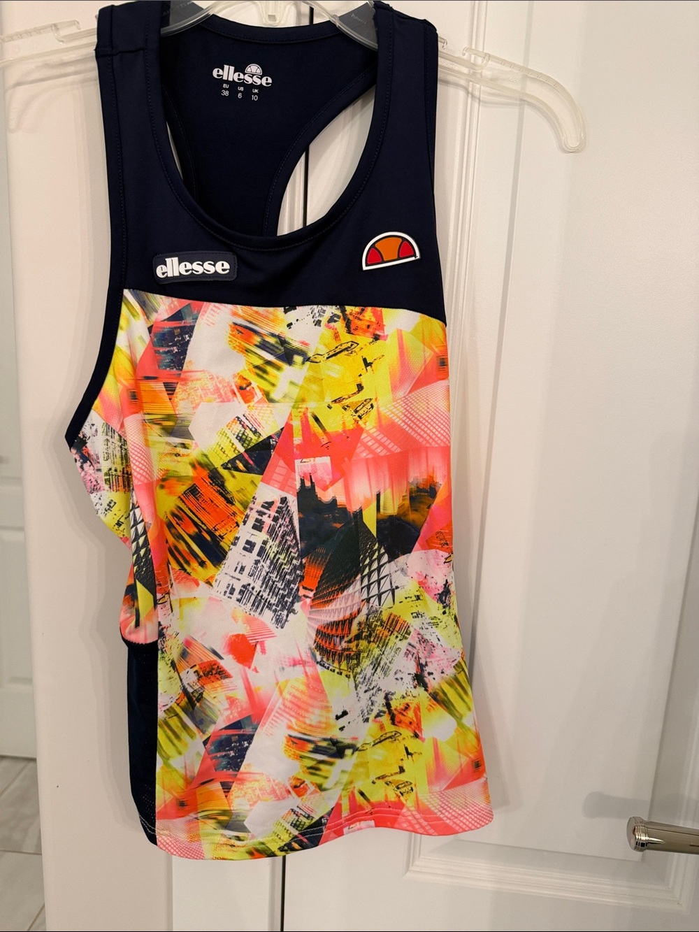 ellesse women’s tennis Neon Abstract Racerback Tank - Navy & Multicolor size 6